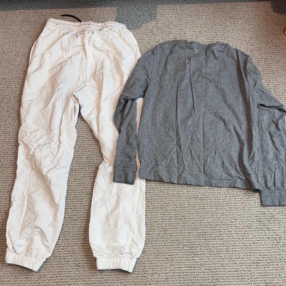 Gray And White Patchwork Sweatpants And Long Slee… - image 3